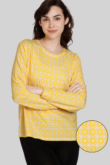 Buy Zivame Stacked Floral Knit Poly Loungewear Top - Solar Power